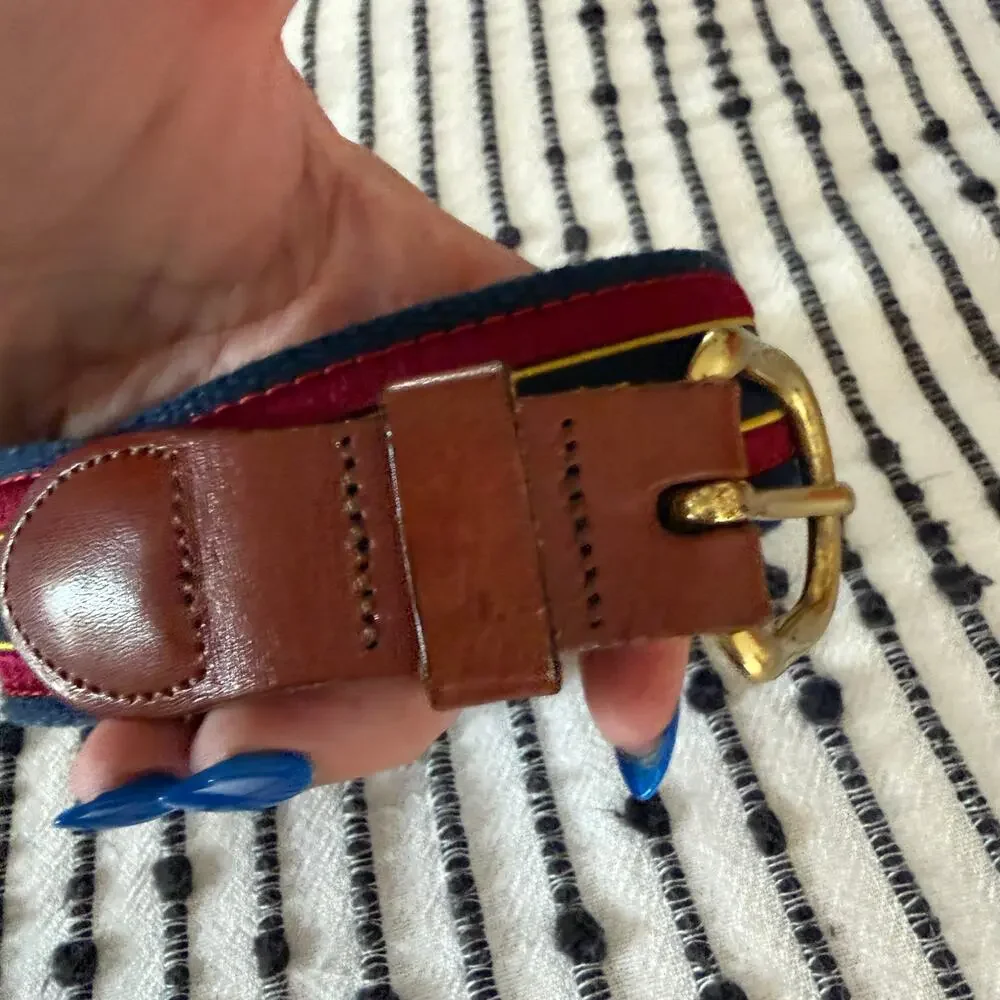 J.Press | Navy Burgundy and Gold Oar Webbed belt | Size 38